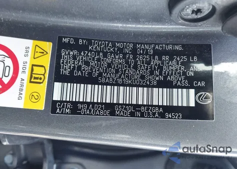 2019 Lexus Es 350 from USA, damaged, VIN 58ABZ1B19KU032438